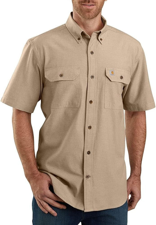 LOOSE FIT MIDWEIGHT CHAMBRAY LONG-SLEEVE SHIRT - DARK TAN CHAMBRAY