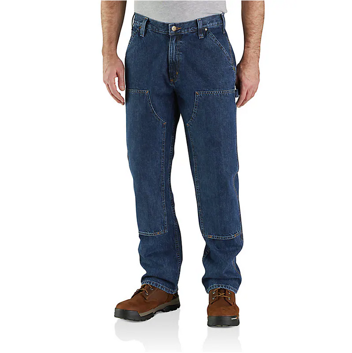 LOOSE STRAIGHT DOUBLE-FRONT DENIM DUNGAREE PANTS - CANAL