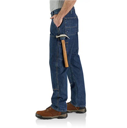 LOOSE STRAIGHT DOUBLE-FRONT DENIM DUNGAREE PANTS - CANAL
