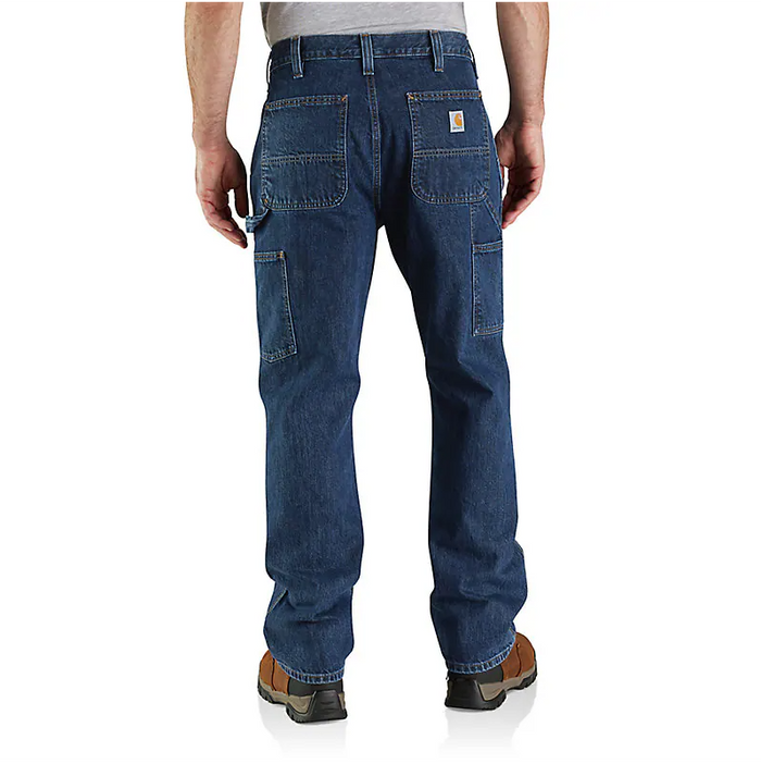 LOOSE STRAIGHT DOUBLE-FRONT DENIM DUNGAREE PANTS - CANAL