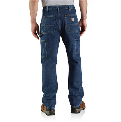 LOOSE STRAIGHT DOUBLE-FRONT DENIM DUNGAREE PANTS - CANAL