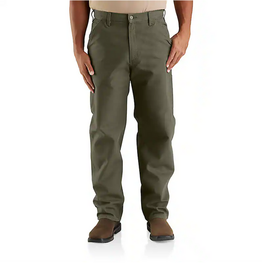 LOOSE STRAIGHT WASHED DUCK DUNGAREE WORK PANTS - MOSS