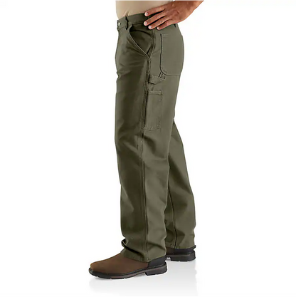 LOOSE STRAIGHT WASHED DUCK DUNGAREE WORK PANTS - MOSS