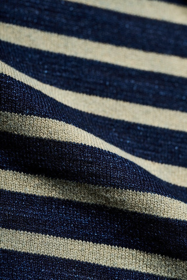 LS-5407-1 Heavyweight Striped Long Sleeve T-shirt - INDIGO X BEIGE