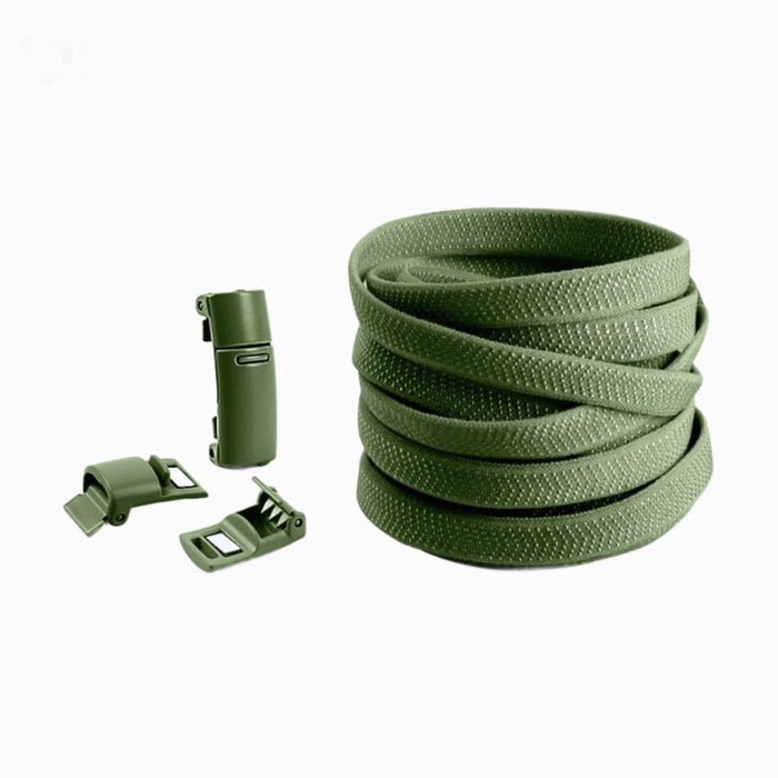 Army green no-tie shoelaces with magnetic lock system by Kicks Shoelaces