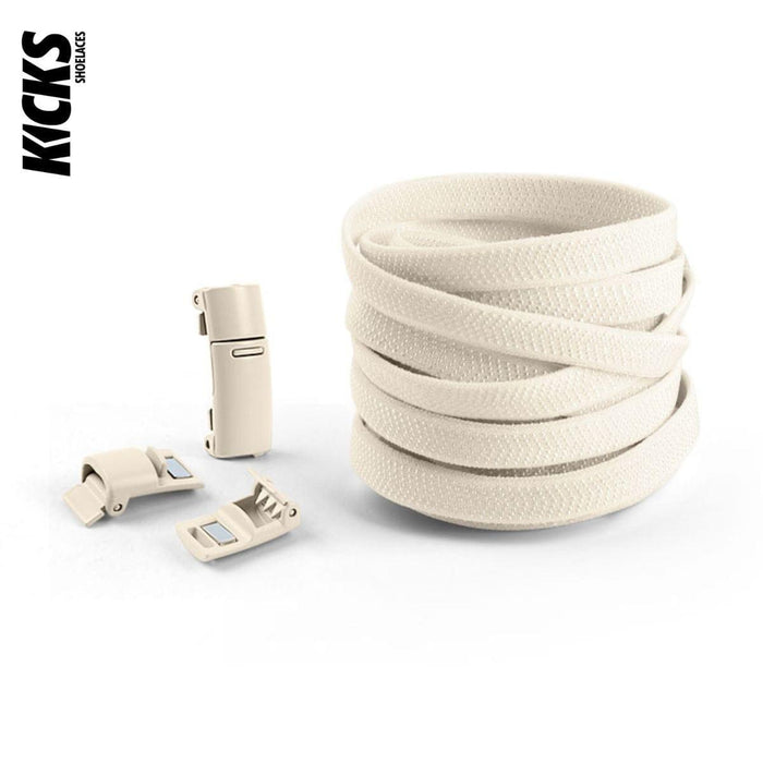 Beige no-tie shoelaces with magnetic lock system by Kicks Shoelaces