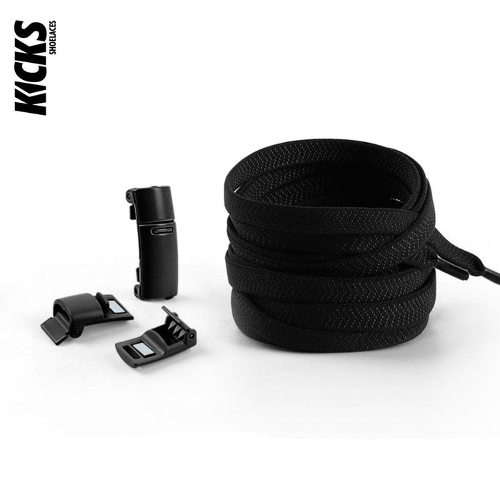 Black no-tie shoelaces with magnetic lock system by Kicks Shoelaces