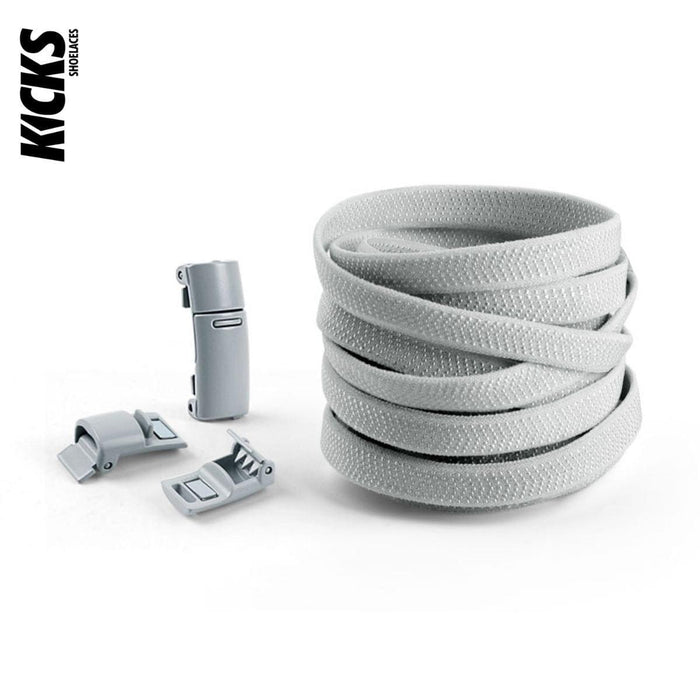 Grey no-tie shoelaces with magnetic lock system by Kicks Shoelaces