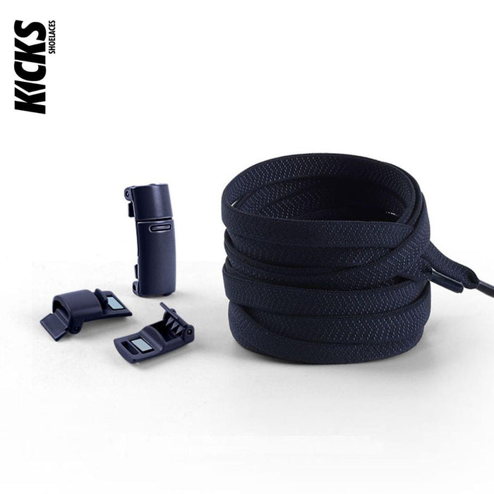 Dark blue no-tie shoelaces with magnetic lock system by Kicks Shoelaces