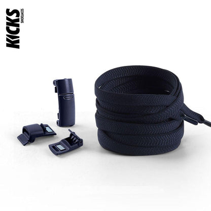 Dark blue no-tie shoelaces with magnetic lock system by Kicks Shoelaces