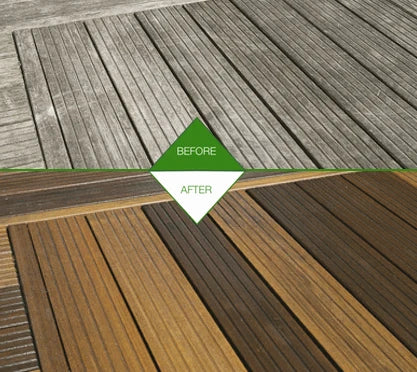 Osmo Wood Reviver Power-Gel (6609D) With Decking Scrub Brush – before-and-after view