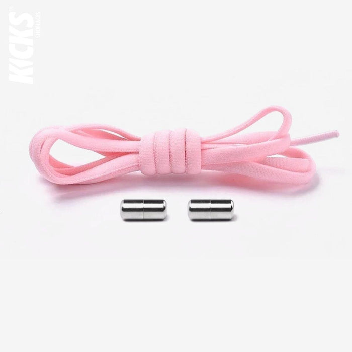 Pastel pink oval no-tie elastic shoelaces with capsule lock system by Kicks Shoelaces