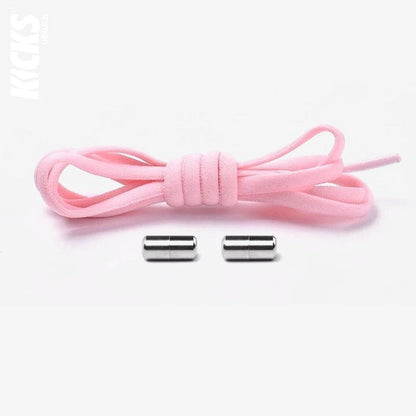 Pastel pink oval no-tie elastic shoelaces with capsule lock system by Kicks Shoelaces