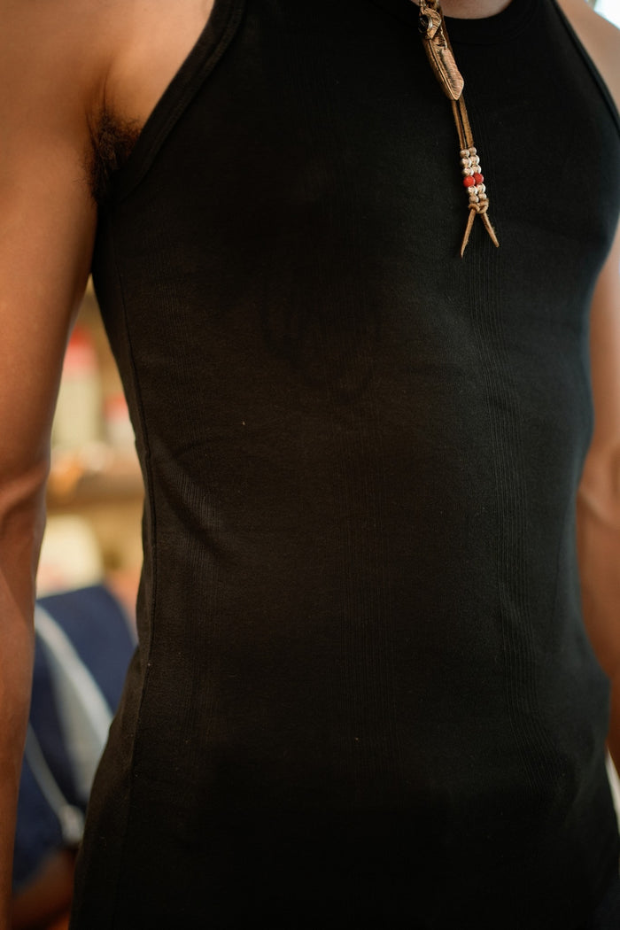 Panel ribbed tank top - BLACK
