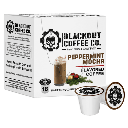 PEPPERMINT MOCHA FLAVORED COFFEE PODS 18CT Blackouut Coffee