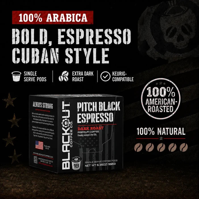 PITCH BLACK ESPRESSO COFFEE PODS 18CT