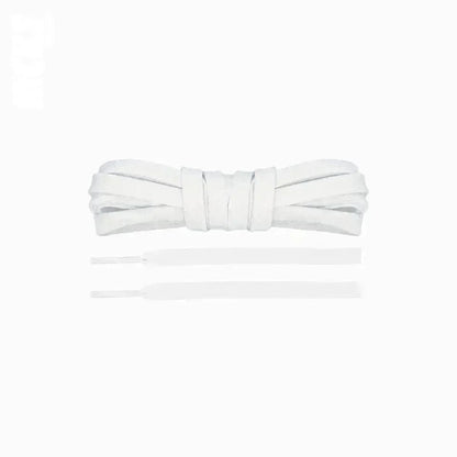 White flat shoelaces for running shoes, soccer cleats, and lifestyle sneakers. Durable, comfortable, and stylish replacements laces.
