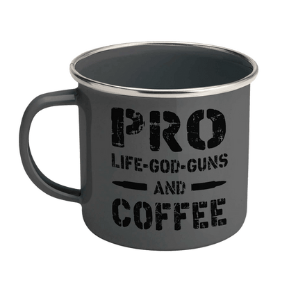 PRO Life-God-Guns AND Coffee Enamel Steel Mug 12 oz