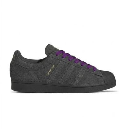 Purple replacement laces on adidas Superstar sneakers by Kicks Shoelaces