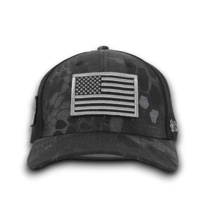 PYTHON BLACK CAMO HAT WITH AMERICAN FLAG PATCH