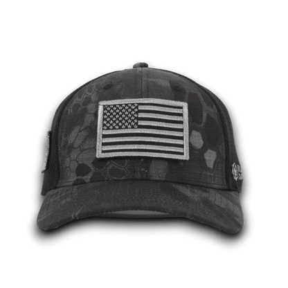 PYTHON BLACK CAMO HAT WITH AMERICAN FLAG PATCH