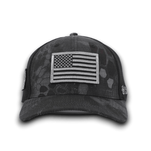 PYTHON BLACK CAMO HAT WITH AMERICAN FLAG PATCH