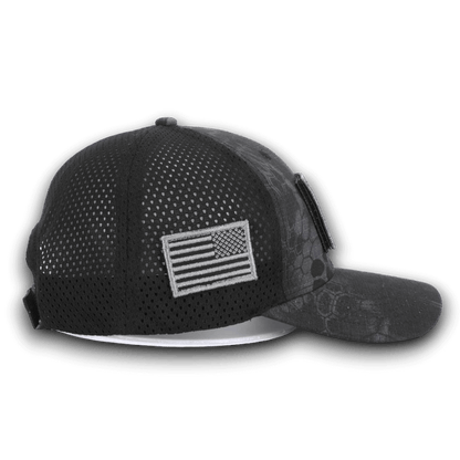 PYTHON BLACK CAMO HAT WITH AMERICAN FLAG PATCH n the side