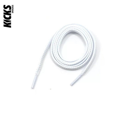 White flat replacement sneaker laces for New Balance 999 shoes and trainers by Kicks Shoelaces