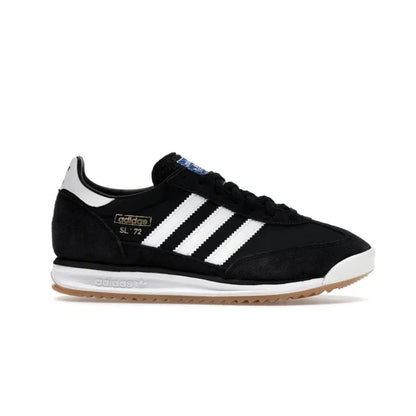 Black Adidas SL 72 RS shoes with black cotton replacement laces by Kicks Shoelaces