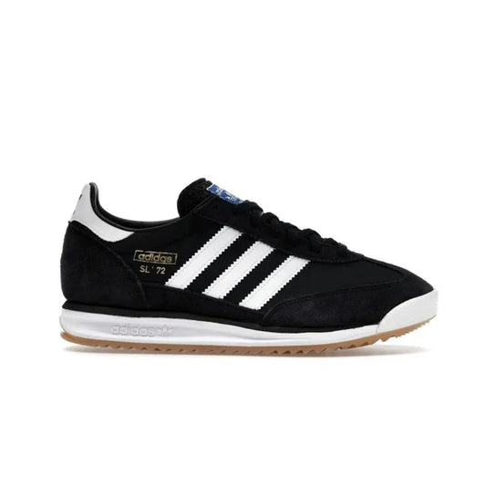 Black Adidas SL 72 RS shoes with black cotton replacement laces by Kicks Shoelaces