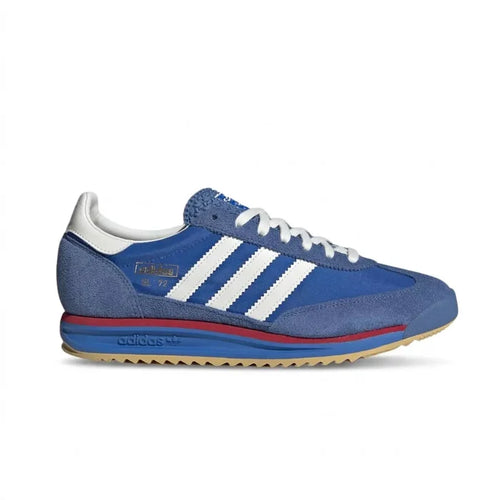 Blue Adidas SL 72 RS shoes with white cotton replacement laces by Kicks Shoelaces