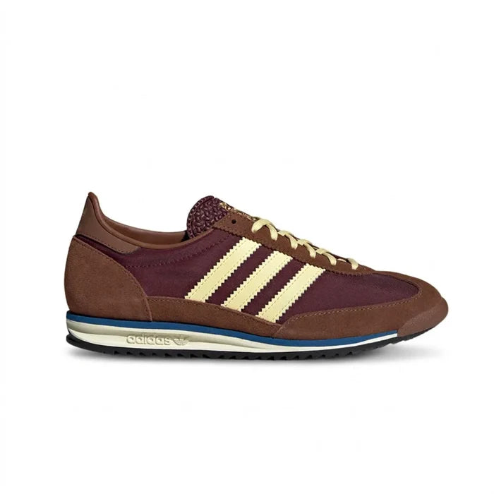 Brown Adidas SL 72 OG shoes with light yellow replacement laces by Kicks Shoelaces
