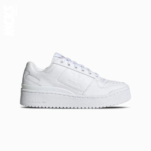 A white Adidas Forum Bold sneaker with replacement laces with the Adidas logo visible on the side.