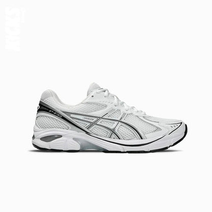 A pair of white Asics GT-2160 replacement shoe laces with plastic tips, designed to match white and black athletic shoes.