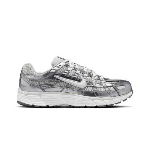 Nike P-6000 Metallic Silver with white and grey replacement laces by Kicks Shoelaces