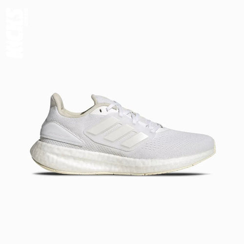 A white Adidas Pureboost 22 replacement shoe lace on a white background.