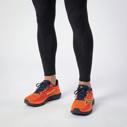 Saucony Kinvara 15 running shoes with Navy blue replacement shoe laces by Kicks Shoelaces.