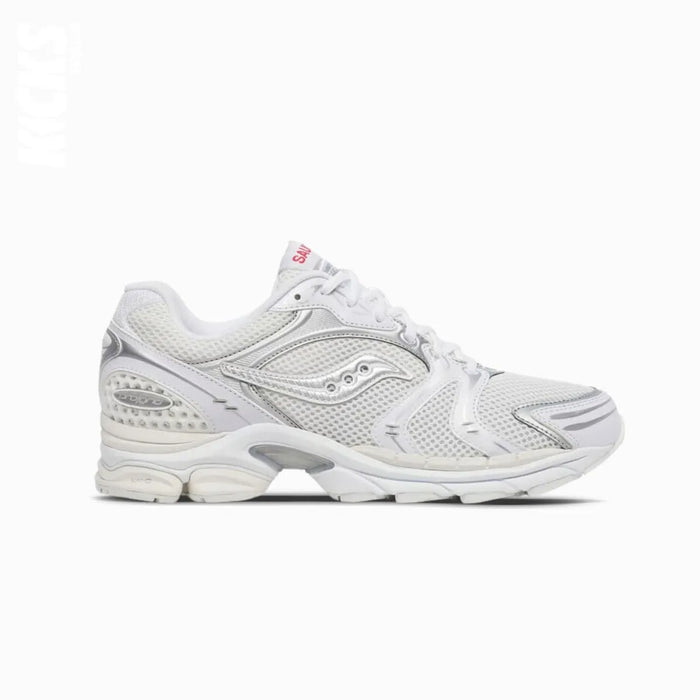 A pair of white Saucony Progrid Triumph 4 replacement shoe laces.