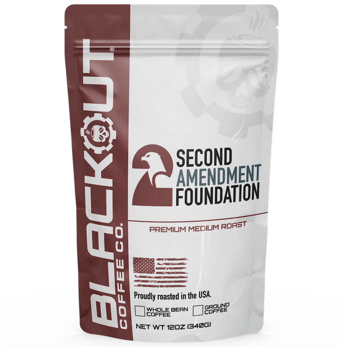 Coffee package from Blackout Coffee Co. with Second Amendment Foundation branding.