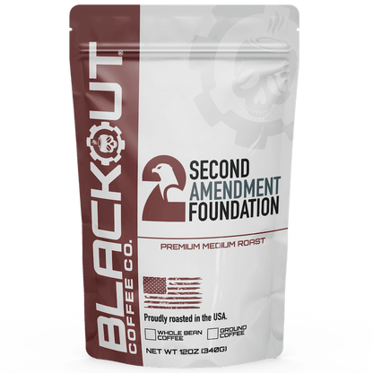 Coffee package from Blackout Coffee Co. with Second Amendment Foundation branding.