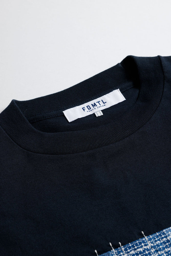 SASHIKO PATCHWORK TEE (FA25) - NAVY