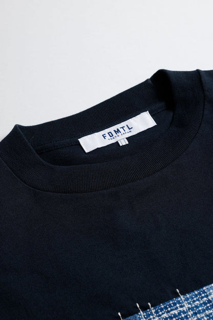 SASHIKO PATCHWORK TEE (FA25) - NAVY