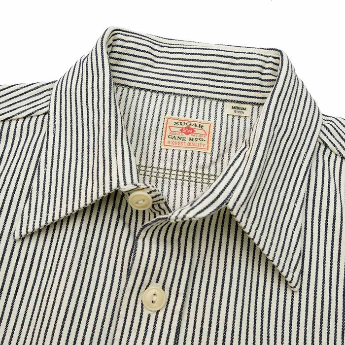 SC37944 HICKORY STRIPE S/S WORK SHIRT - OFF WHITE
