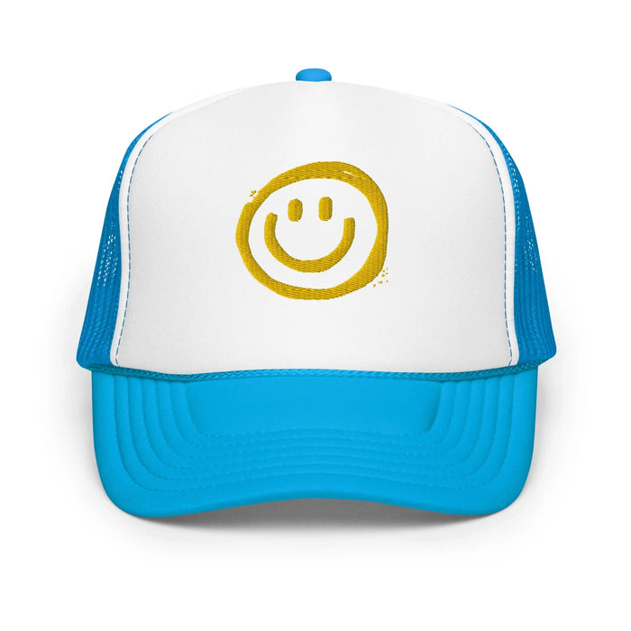 Blue / White / Blue / One Size Fits Most / Smiley Face Hat | Embroidered