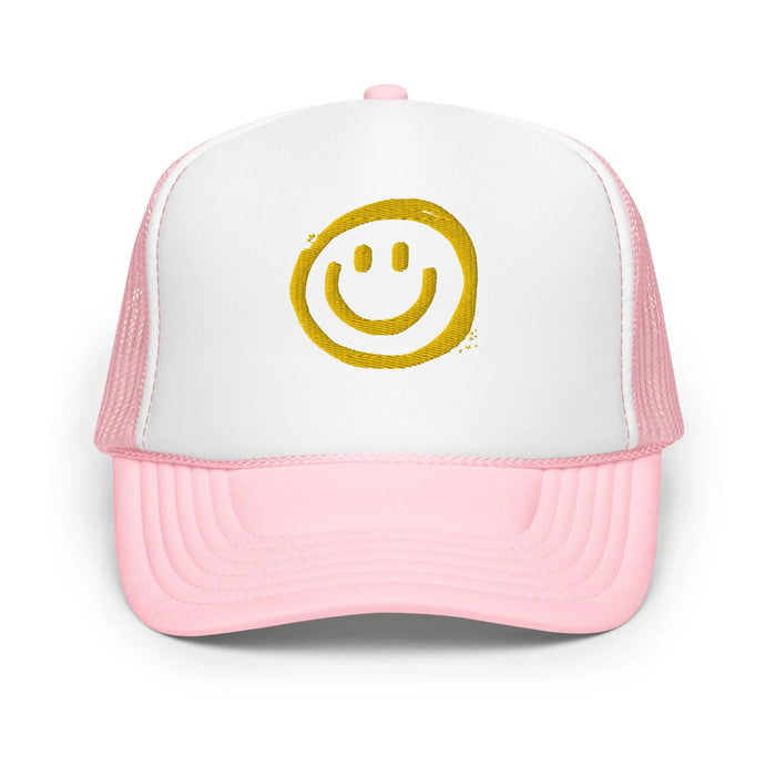 Light Pink / White / Light Pink / One Size Fits Most / Smiley Face Hat | Embroidered