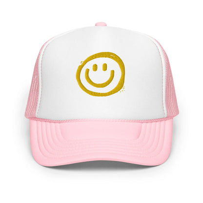 Light Pink / White / Light Pink / One Size Fits Most / Smiley Face Hat | Embroidered