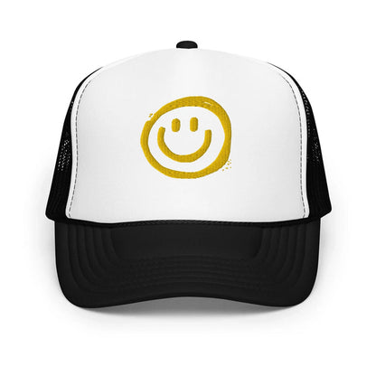 Black / White / Black / One Size Fits Most / Smiley Face Hat | Embroidered