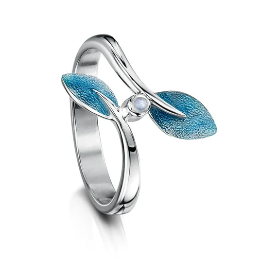 Sheila Fleet Rowan Leaves Ring in Sage Enamel with Moonstone ( ESR158)