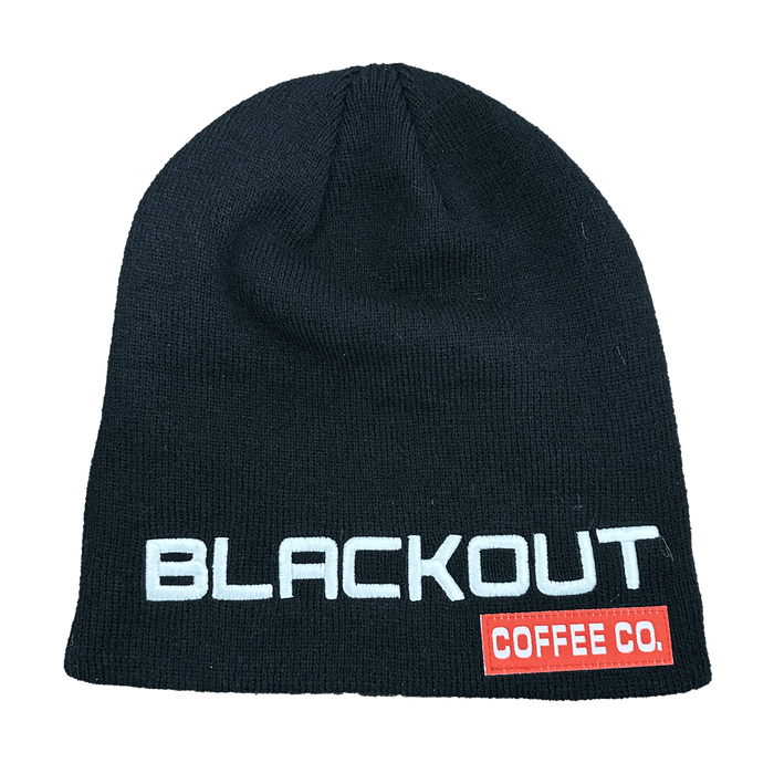 Signature Black Beanie with blackout coffee  co print