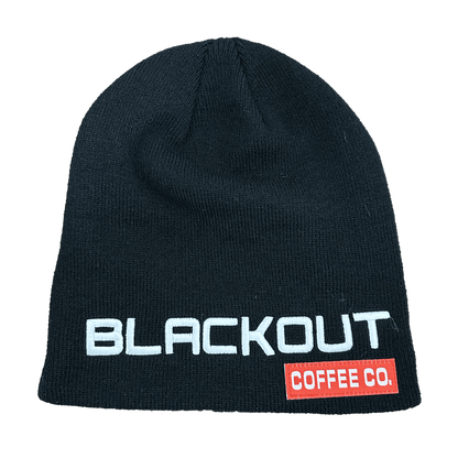 Signature Black Beanie with blackout coffee  co print